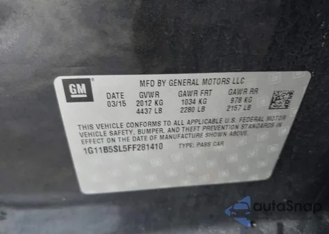 2015 Chevrolet Malibu Ls from USA, damaged, VIN 1G11B5SL5FF281410